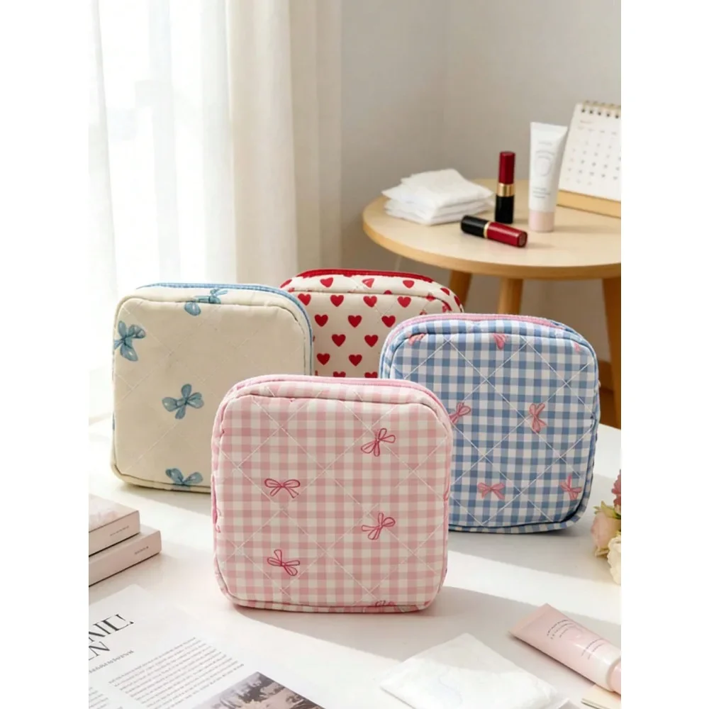2/1pc Bow Print Sanitary Pad Storage Bag, Portable Feminine Hygiene Product Set, Lipstick Makeup Pouch, Multifunctional Sanitary Pad Organizer Bag, Women Hygiene Pack, Suitable For Storing Sanitary Pads, Lipstick And Coins, Back To School Essential