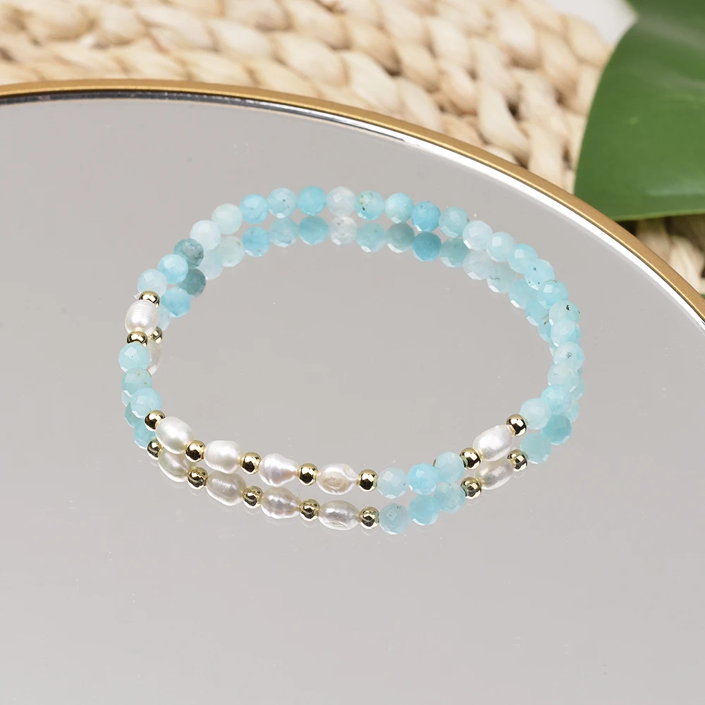 Braccialetto estensibile con perle di pietra naturale da 4mm e perle di Freswater bracciale moda donna adatto per l'uso quotidiano delle donne