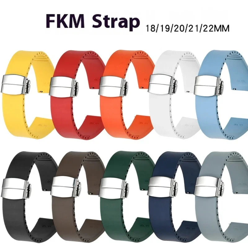 

YpmEST FKM ремешок 18/19/20/21/22 мм быстросъемный фторкаучук универсальная пряжка-бабочка ремешок для часов аксессуары для ограждения до размера