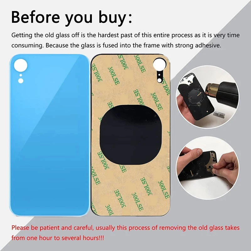 Parti di ricambio in vetro per schermo posteriore con foro grande per iPhone XR Vetro per cover posteriore con colla adesiva posteriore per modello A1984, A2105, A2106