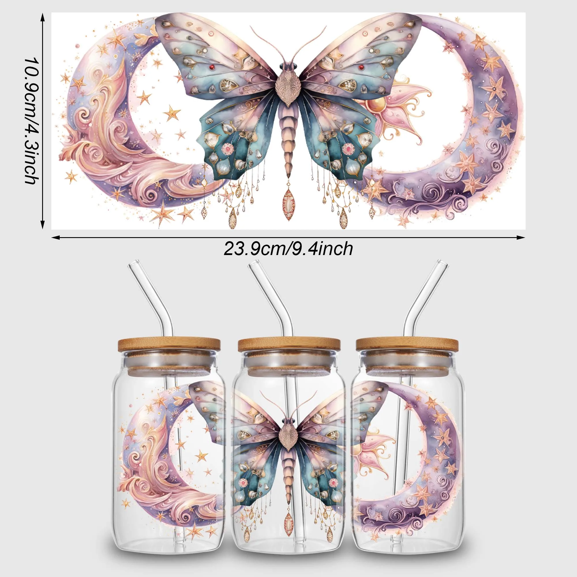 5 Sheets Beautiful butterfly UV DTF Cup Stickers,Glass Sport Transfer Stickers, Waterproof Wipe Transfers for 16 oz Glass, Mugs,