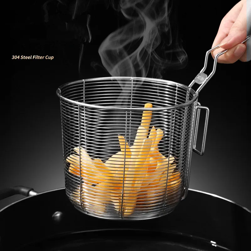 Hot Stainless Steel Mesh Colander Frying Basket Kitchen Handheld Noodles French Fries Sieve Oil Strainer Filter Spoon Tools Gadg