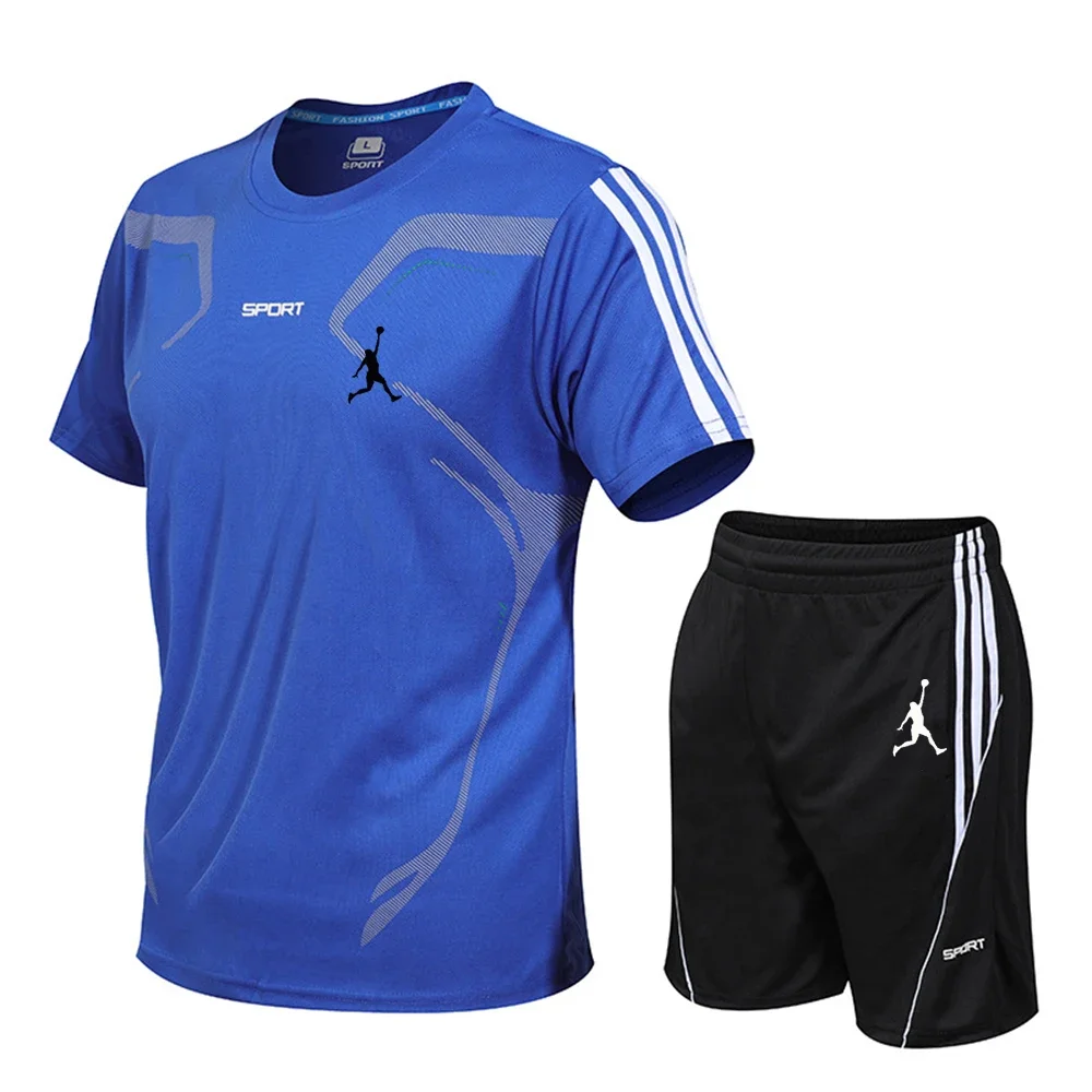 

2025 summer new men's brand suit Fashion quick drying sportswear Short sleeve T-shirt + sports shorts Casual clothing Outdoor ac