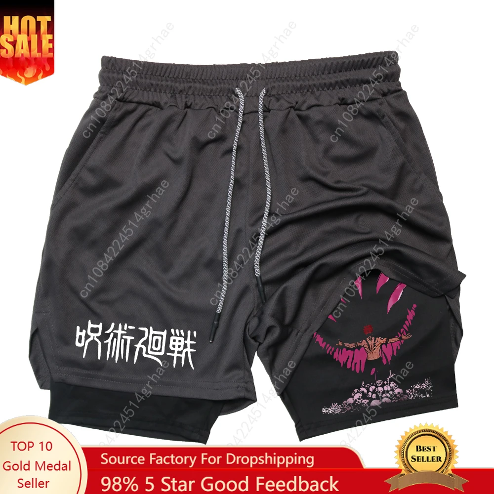

Anime Gym Shorts 2 In 1 Double Layer Men Workout Sports Jogging Sportwear Training Sport Shorts Male Summer Performance Shorts