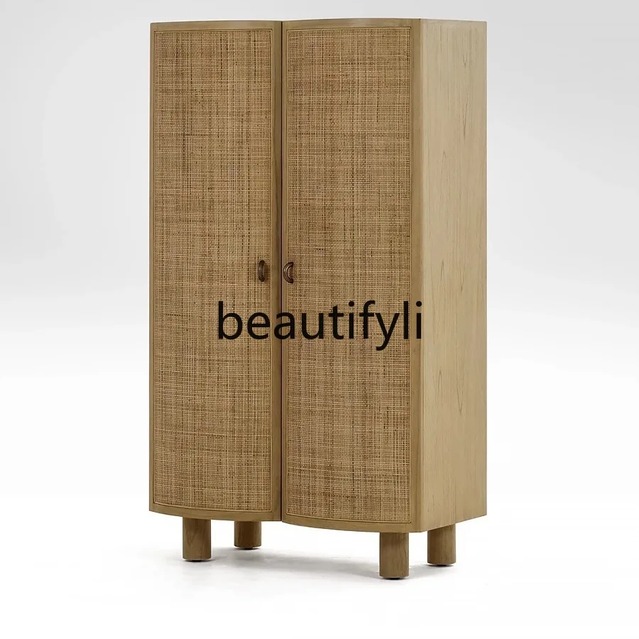 

Nordic Solid Wood Rattan Sideboard Cabinet Living Room Entrance Cabinet Drawer Cabinet Modern Minimalist