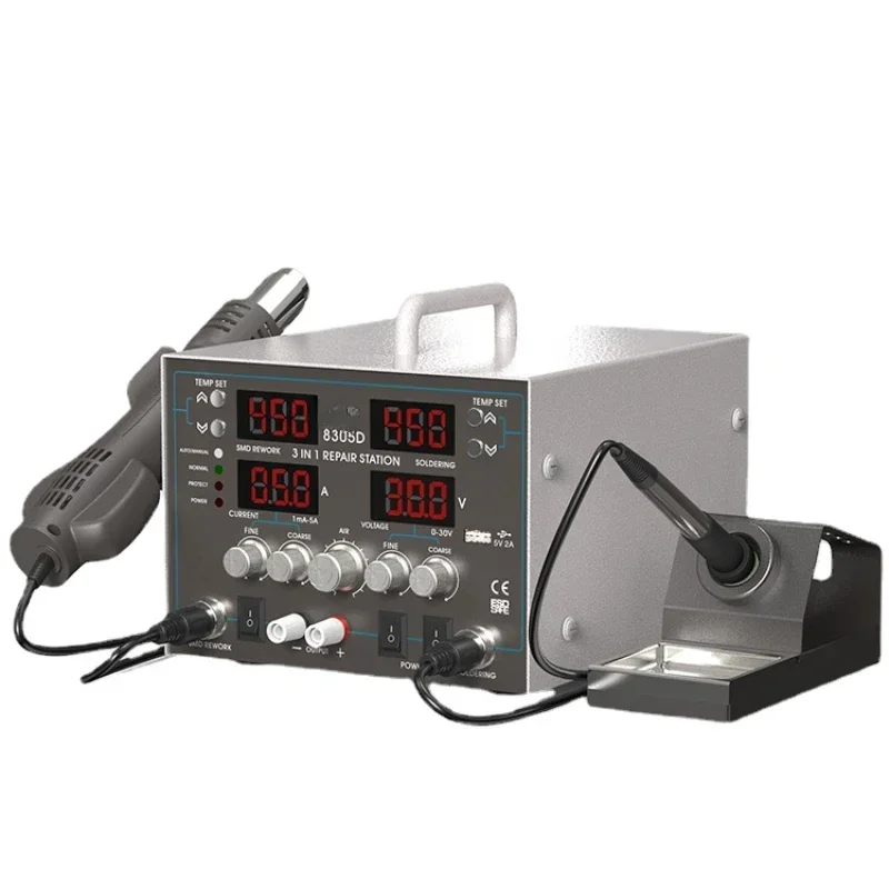 Multi functional rework station double digital display 3 in 1 power supply hot air blower soldering stations