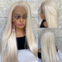 Fashiomag peluca sintética larga recta rubia pálida con encaje frontal fibra Natural suave resistente al calor para mujeres uso diario fiesta chica