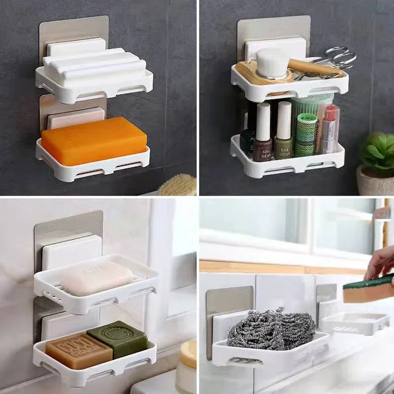 Wall Mounted Soap Dishes Box Bathroom Shower Soap Holder Toiletries Organizer Kitchen Storage Rack Bathroom Supplies For Bath