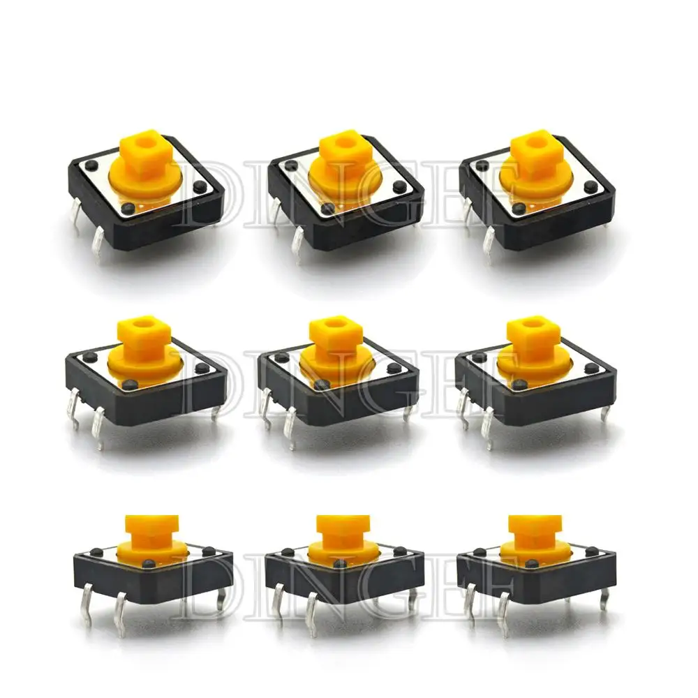20PCS Tactile Push Button Switch Momentary 12*12*7.3MM Micro switch button with knob Yellow Green Red Kit 12x12x7.3