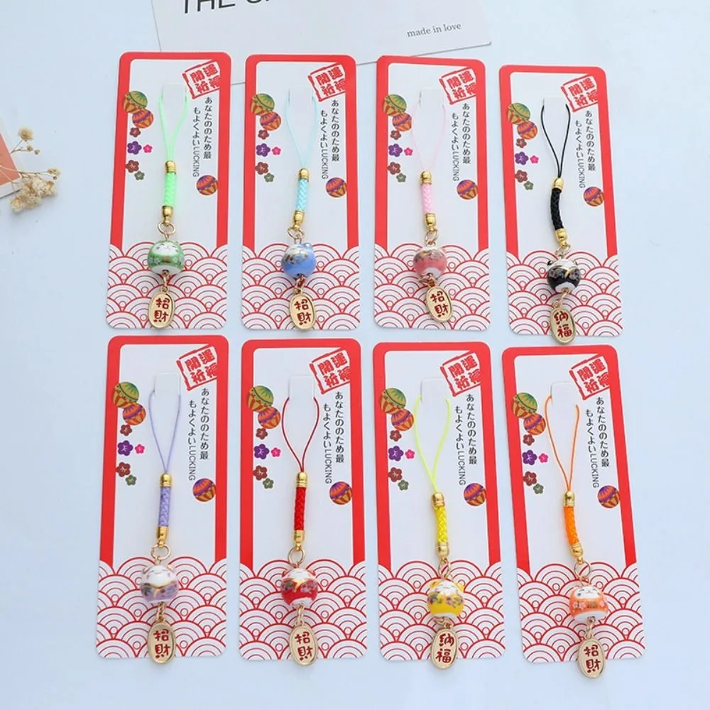 Colgante de Maneki Neko de dibujos animados, llavero de coche, llavero de gato de la suerte, cordón para colgar, correa de teléfono de estilo japonés, adornos para pareja