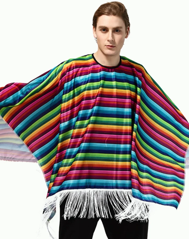 Halloween Cosplay fête Cape Poncho châle rétro unisexe Costume mexicain Cape Festival adulte enfant ethnique rayure coloré haut ample