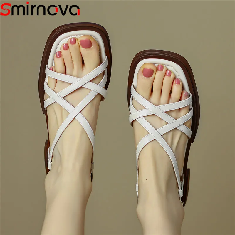 

Smirnova 2023 New Size 34-42 Ladies Casual Summer Shoes Genuine Leather Buckle Sandals Woman Square Med Heels Platform Sandals