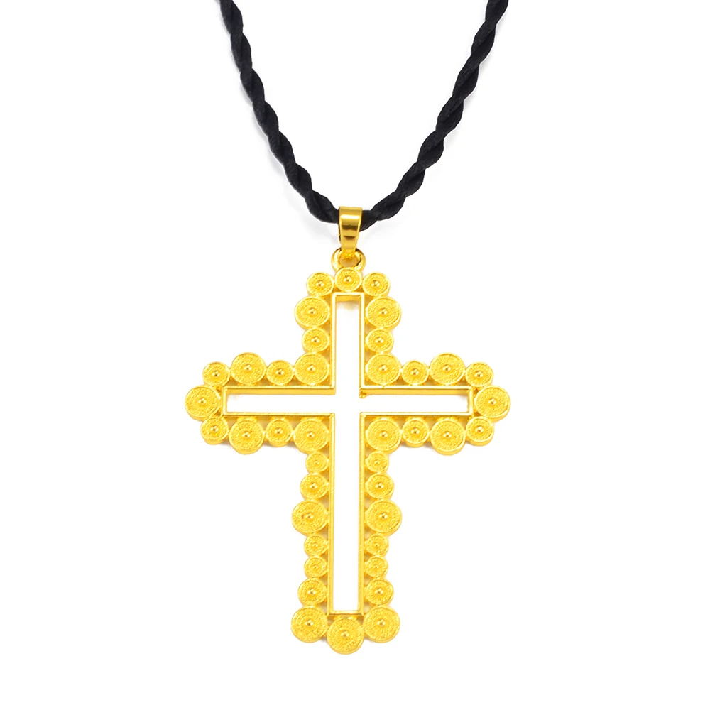 Anniyo Ethiopian Cross Pendant Choker Necklaces Women Girls,Wedding Party Gold Color Eritrean Jewelry African Habesha #334106