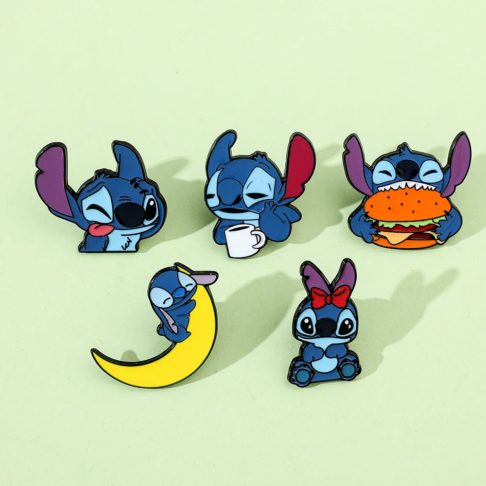 Disney Stitch Brooch Cute Cartoon Anime Lilo & Stitch Angel Lapel Pin Fashion Animal Metal Enamel Badge Jewelry Backpack