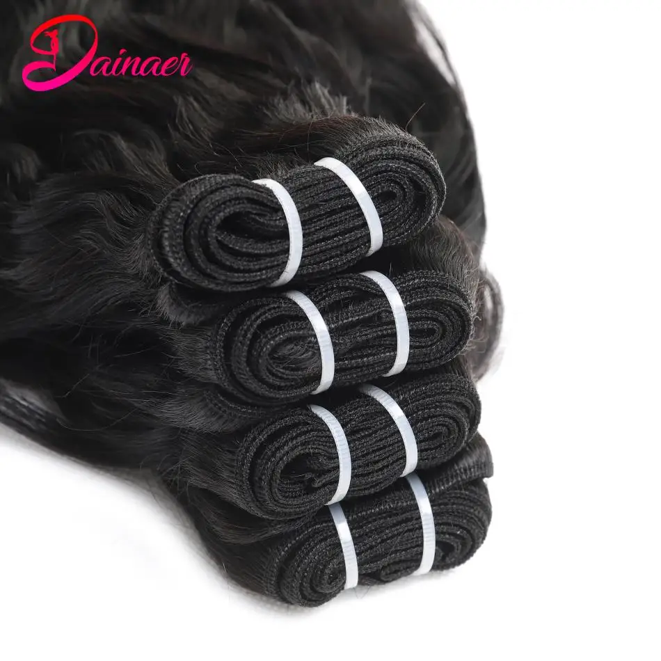 Extensiones de Cabello peruano con ondas naturales para mujer, mechones de cabello 100% humano, Color Natural, extremo grueso, 8-30 pulgadas, lote de 3 unidades