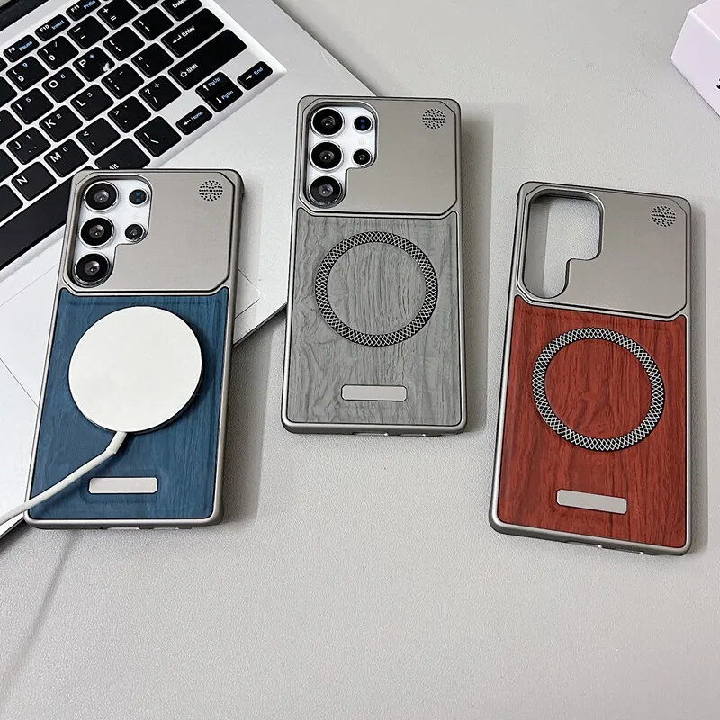 Leather Lens Large Glass Window for Magsafe Case for Samsung S26 Ultra S25 S24 Plus S23 S22 A57/37 A56/36 A55/35 Magnetic Cover