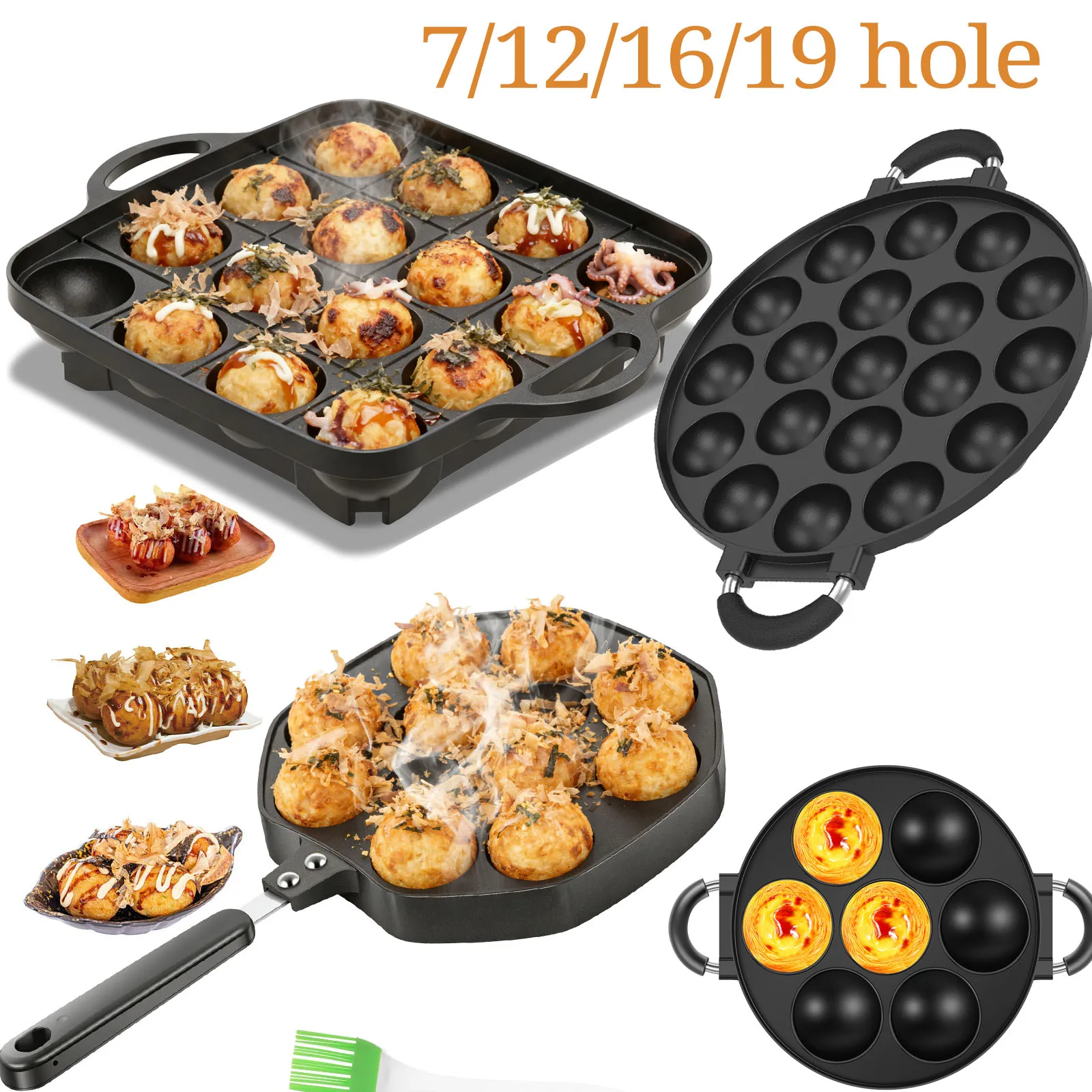 Máquina para hacer bolas de pulpo, sartén Takoyaki con orificio de 7/12/16/19, sartén antiadherente de aleación de aluminio para cocinar pasteles, utensilios de cocina, herramientas