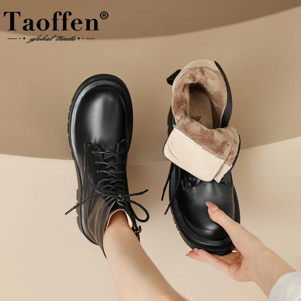 

Taoffen Big Size 36-42 Women Ankle Boots Side Zipper Thick Plush Lined Winter Booties Ladies Lace Up Casual Daily Platform Boots