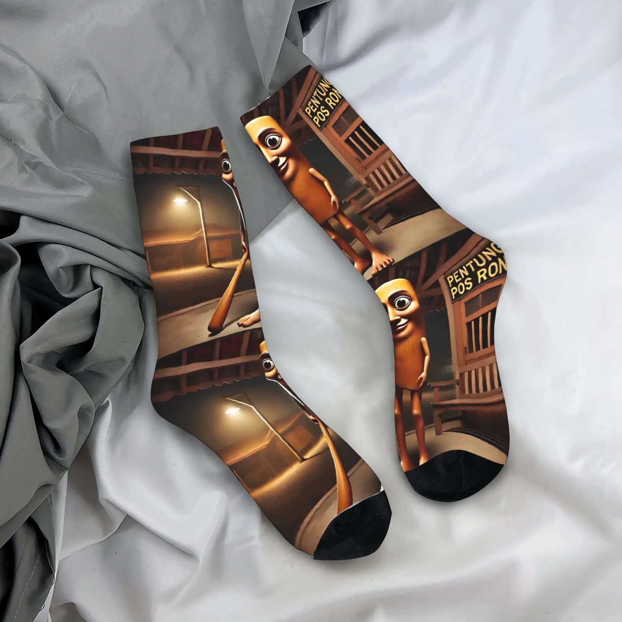 Tung Tung Tung Sahur Brains Socks  Funny Stockings Autumn Anti Bacterial Men Socks Comfortable Printed Running Socks