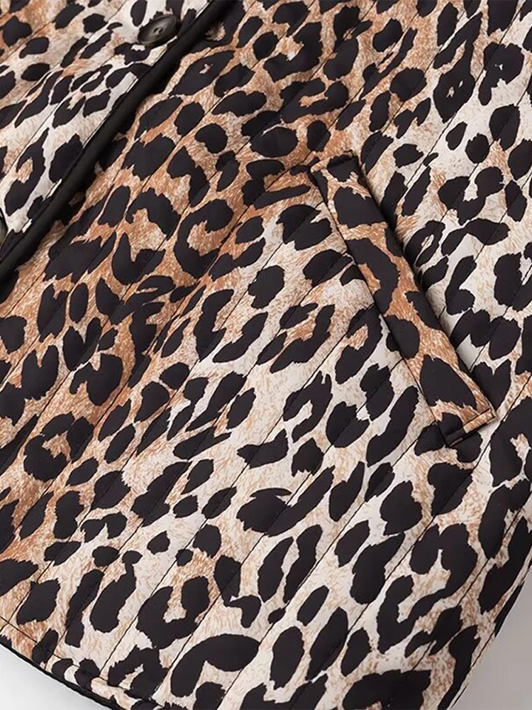 Leopard Print Women\'s Woolen Coat Fashion Loose O-neck Long Sleeve Button Jackets Vintage Thick Outerwear 2024 Lady Office Coats