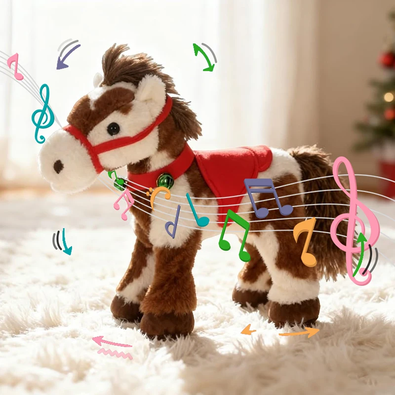Adorable cheval en peluche électrique tacheté, jouet sonore de marche interactif avec tête réaliste et mouvement de queue, cadeau pour enfants, 1 pièce