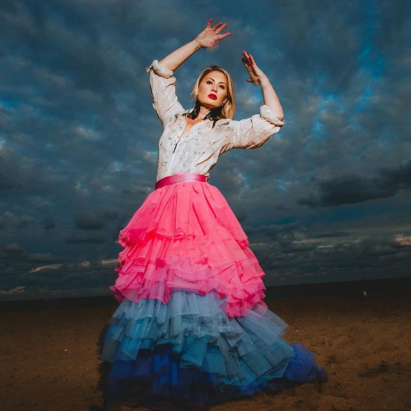 

High Quality Colorful Tulle Skirt Formal Phootshoot Tiered Long Tulle Skirt For Women Custom Made Mix Colors Party Skirt 2022