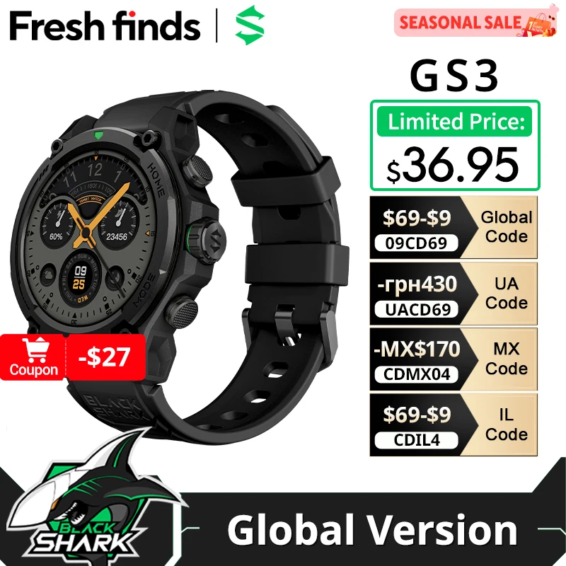 [World Premiere]Blackshark GS3 Smart Watch Global Version 1.43\"AMOLED Display GPS