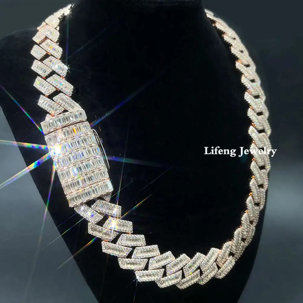 

Customization Baguette Moissanite Diamond Cuban Necklace Full Iced Out Hiphop Cuban Link Chain Pass the Diamond Test Necklace