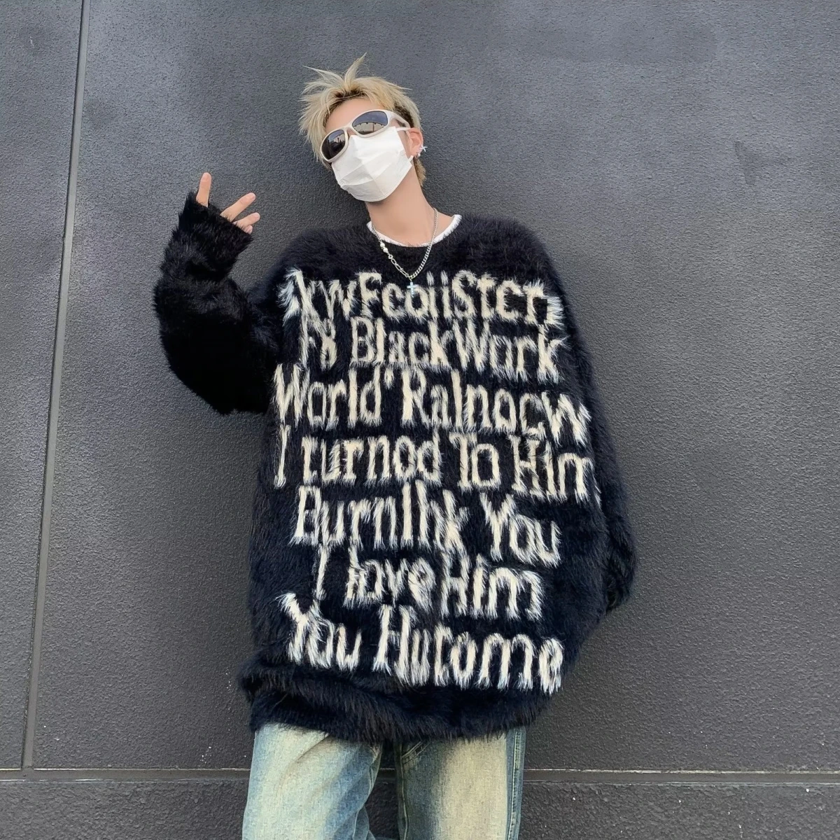 

American Sle Men Women Faion Brand Sweater Autumn Winter round Ne Knitted Loose Sle Faux Mink Coat Casual Top