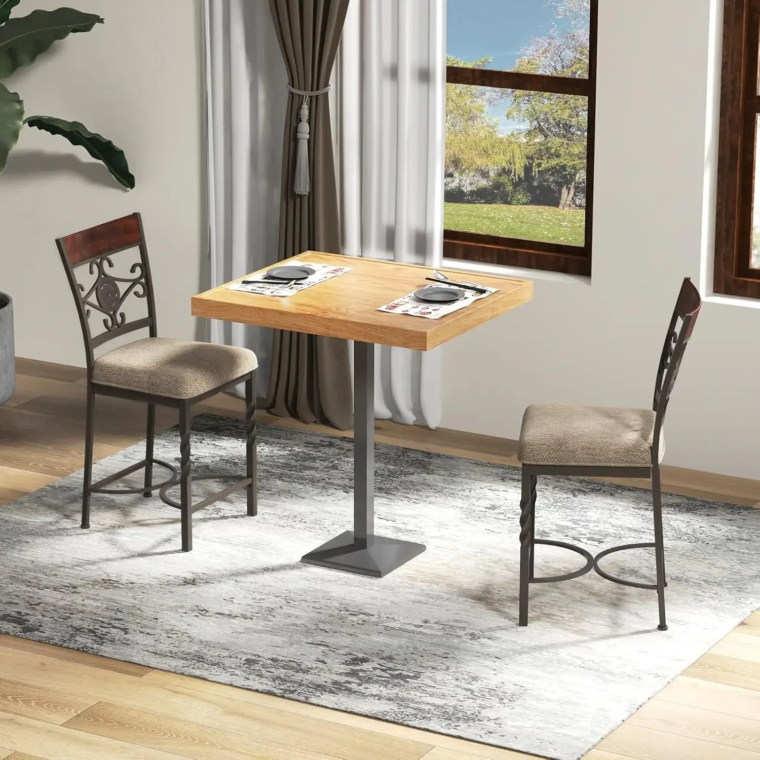 Rust-Proof Metal Frame, Padded Seat, Anti-Slip Foot Pads, Max Load 350 Lbs, Bar Dining Chairs for Kitchen Island