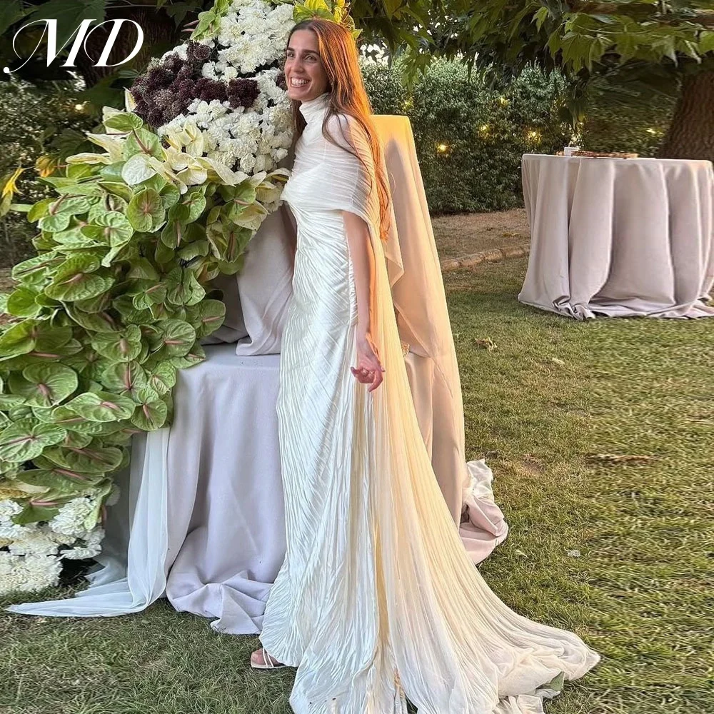 MD 2025 Modern A-line White Wedding Dresses Spaghetti Strap Arabia Pleat Floor-Length Evening Gown With Scarf vestido Customized