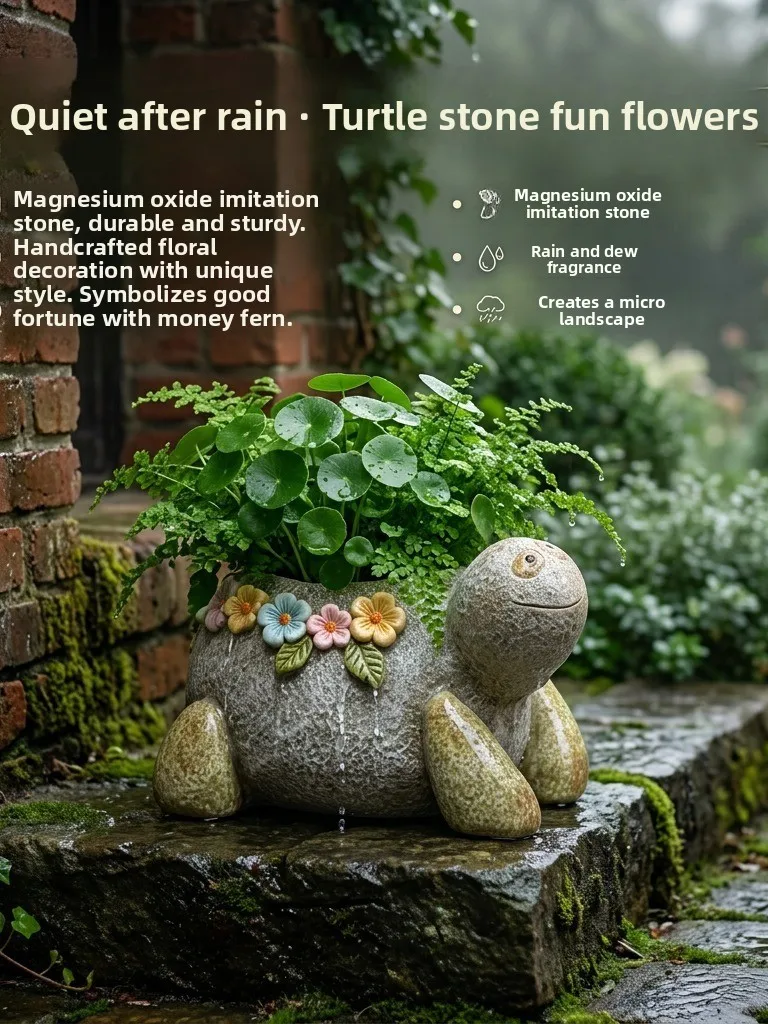 

Aged Pebble Simulation Stone Duck Turtle Plant Pots Creative Courtyard Garden Decoration Green Plant Pots Ornaments