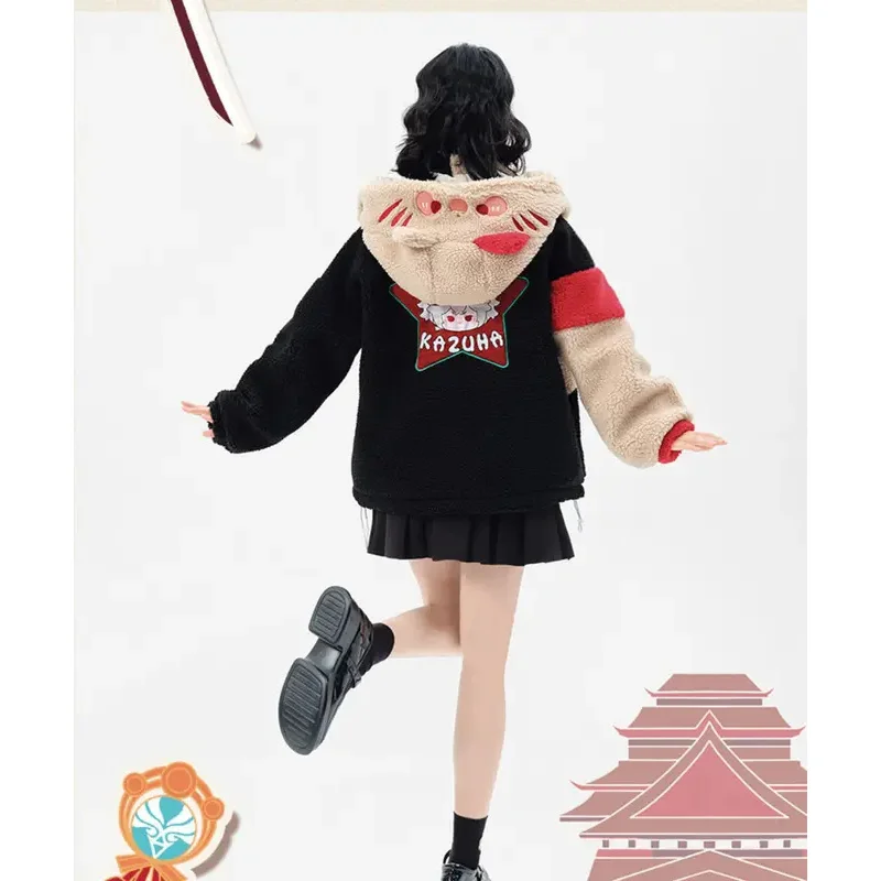 

qq45Аниме Five Kasen Толстовка на молнии Флисовая куртка Harajuku Одежда для мужчин и женщин Kaedehara Kazuha Косплей Костюм Outf