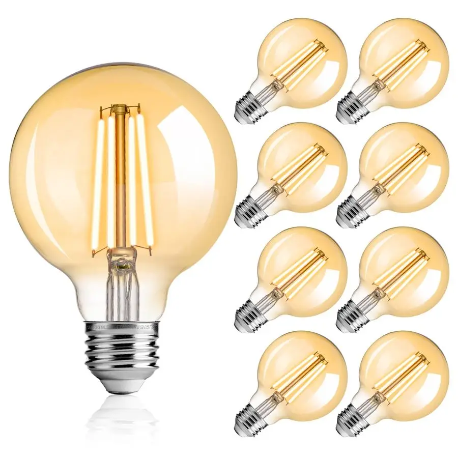 

Набор из 8 светодиодных ламп G25 в стиле Эдисона для спальни и гостиной, 2200K теплый белый свет, CRI90, с регулировкой яркости, эквивалент 40 Вт, 400 лм, цоколь E26