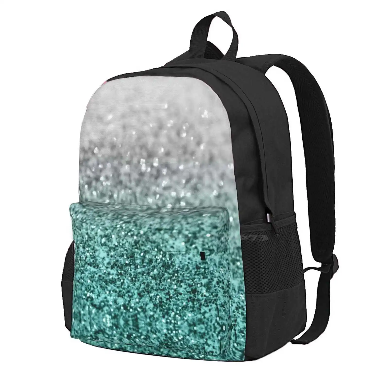 Silver Teal Ocean Glam #1 (Photo Of Glitter Only - Not Reflective) Hot Sale Schoolbag Backpack Fashion Bags Color Abstract