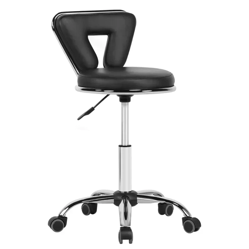 Adjustable Mid-back Salon Stool with Wheels for Manicure Massage Spa, Black Bar Stools for Kitchen