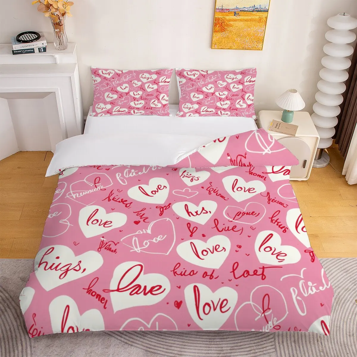 Heart  Down comforter set, extra large size  Hug heart  1 duvet cover and 2 pillowcases (without blankets)