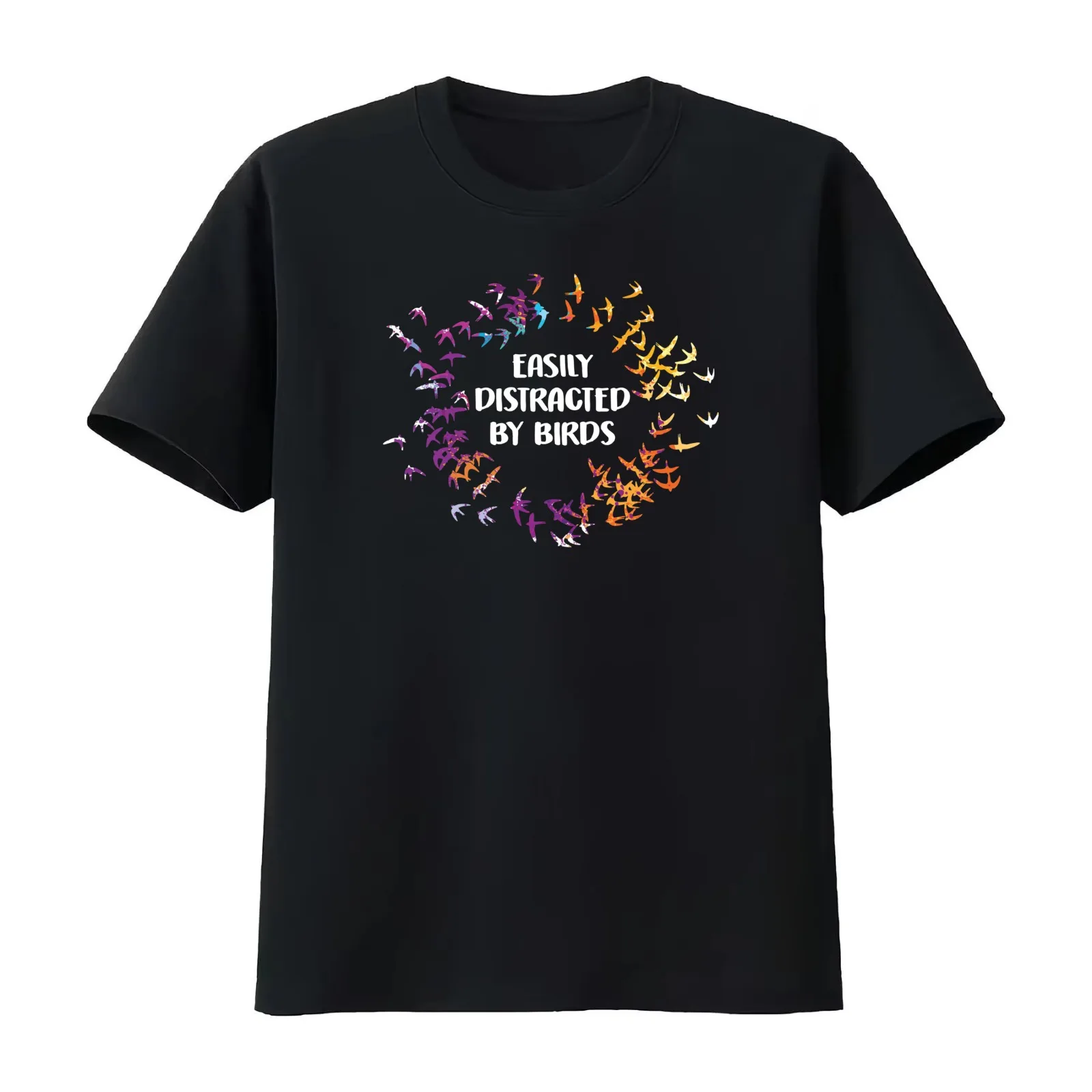 Easily Distracted By Birds T-Shirt Summer Casual Cotton Tee Oversized Streetwear Tops Vintage Graphic Print Unisex Men Women