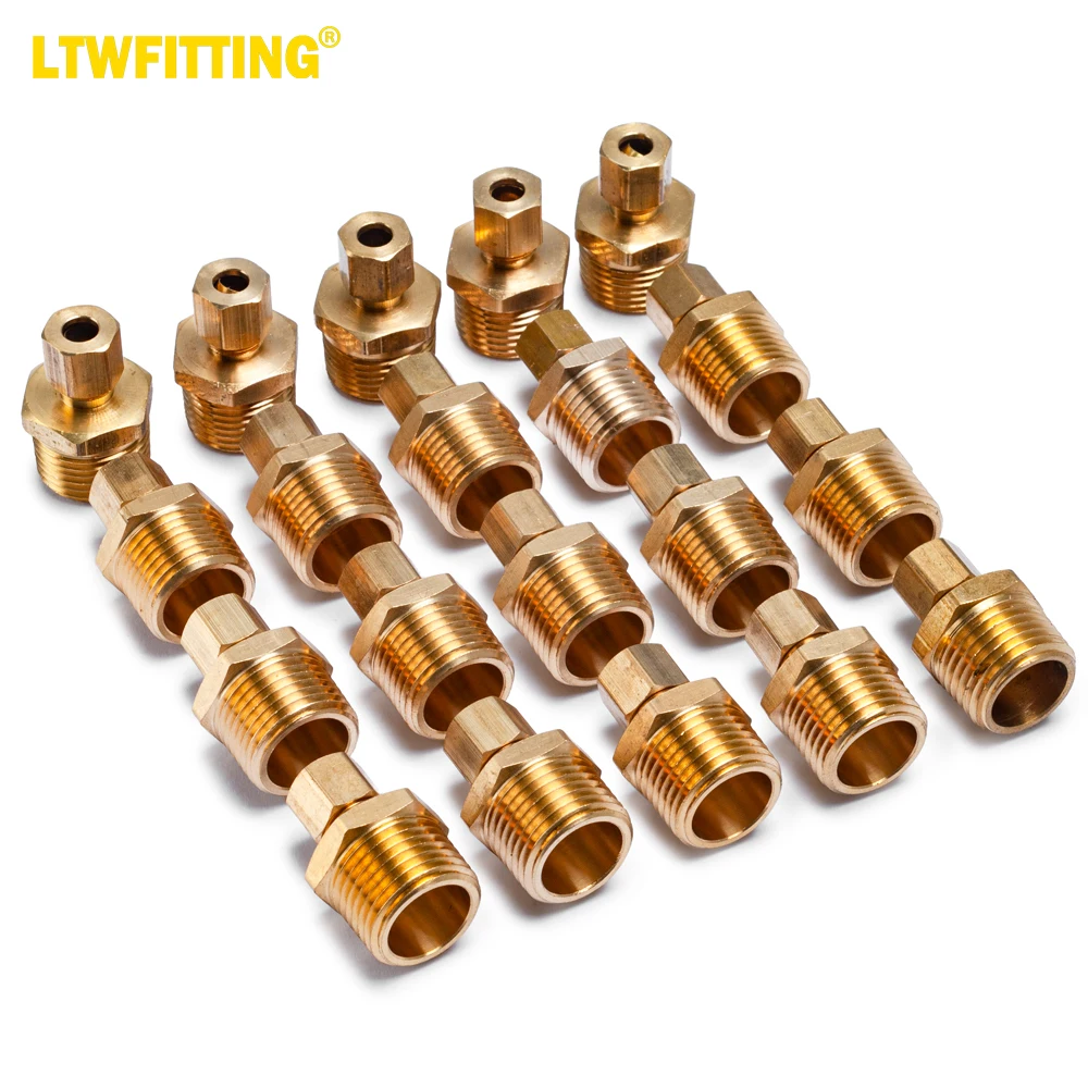 LTWFITTING Brass 1/4-Inch OD x 1/2-Inch Male NPT Compression Connector Fitting(Pack of 20)