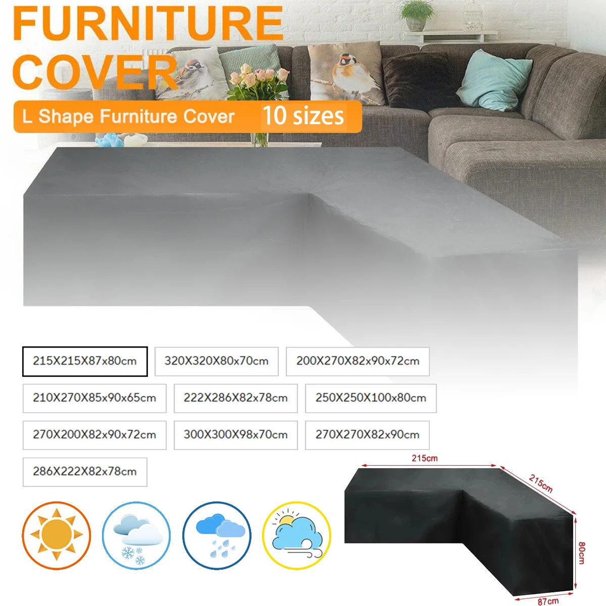 

L Shape Furniture Waterproof Cover Outdoor Garden Patio Rattan Sofa Dustproof V Shaped Mold Resistant Cover black