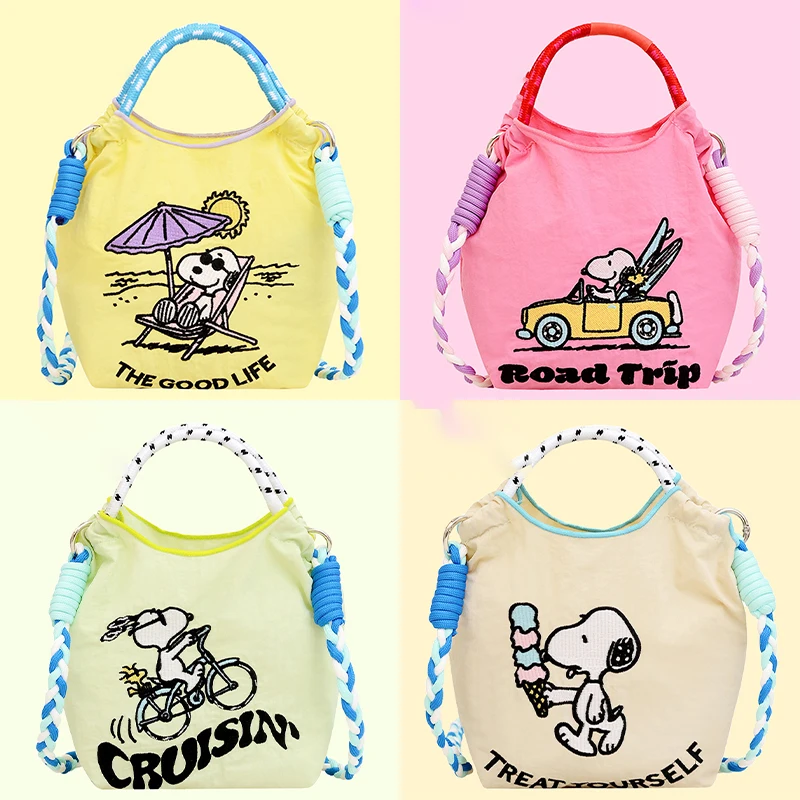 Kawaii Anime Miniso Snoopy Drawstring Embroidered Handbag Cute Crossbody Bag Soft Girl Cartoon Phone Bag Zero Wallet Gifts