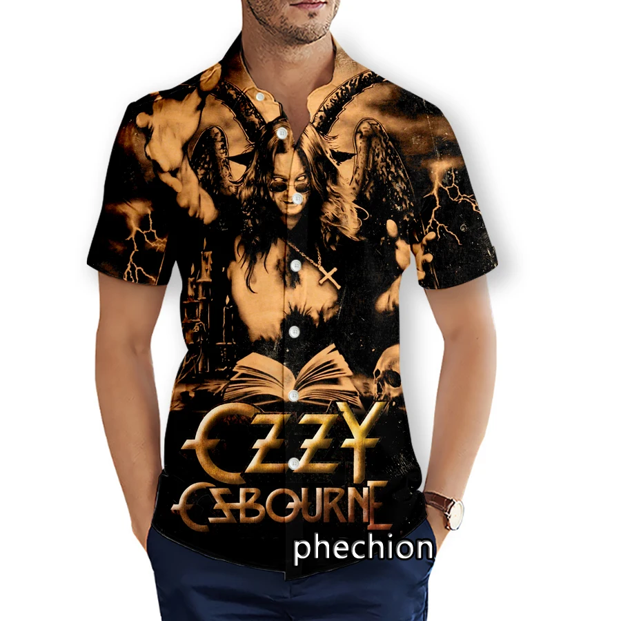 phechion Mens Short Sleeve Beach Shirts Ozzy Osbourne 3D Print Casual Shirts Fashion Streetwear Men Tops X225