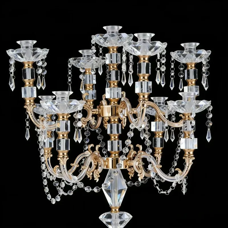 Luxury Handmade Clear Crystal Glass Candelabra Center Pieces Tall Candle Holders for Weddings and Christmas