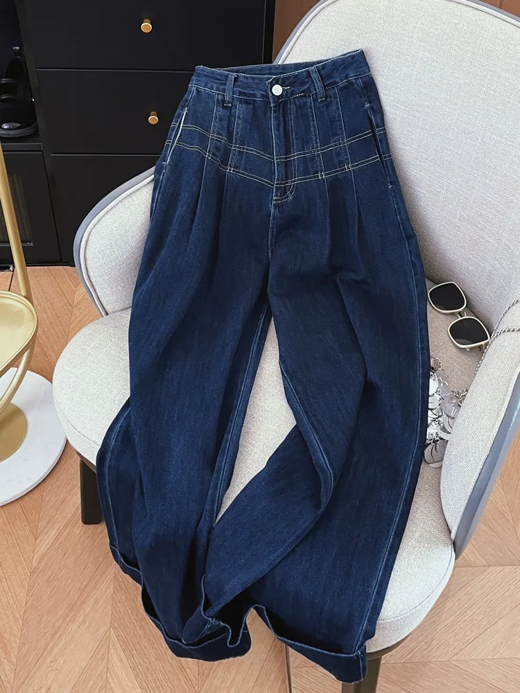 Pantalon en Denim taille haute pour femmes, jambes larges, classique, décontracté, Slim, élégant, pour les déplacements, jambes droites