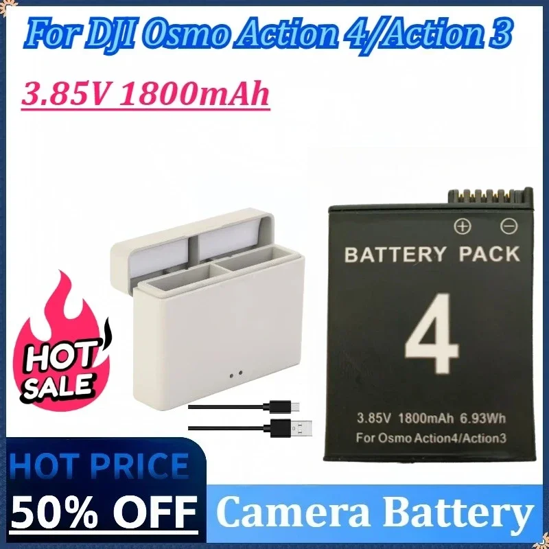 

Новый сменный аккумулятор 3,85 В 1800 мАч для DJI Action 4/Action 3, аксессуары для камеры DJI Osmo Action 4/3, зарядное устройство