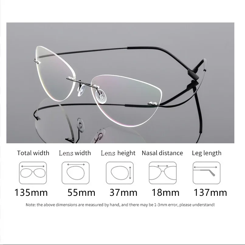 Grenzenlose Titan Legierung Cat Eye Lesebrille Frauen Anti Blau Licht Rezept Presbyopie Brille Weibliche Klassische Leser – Detail 5