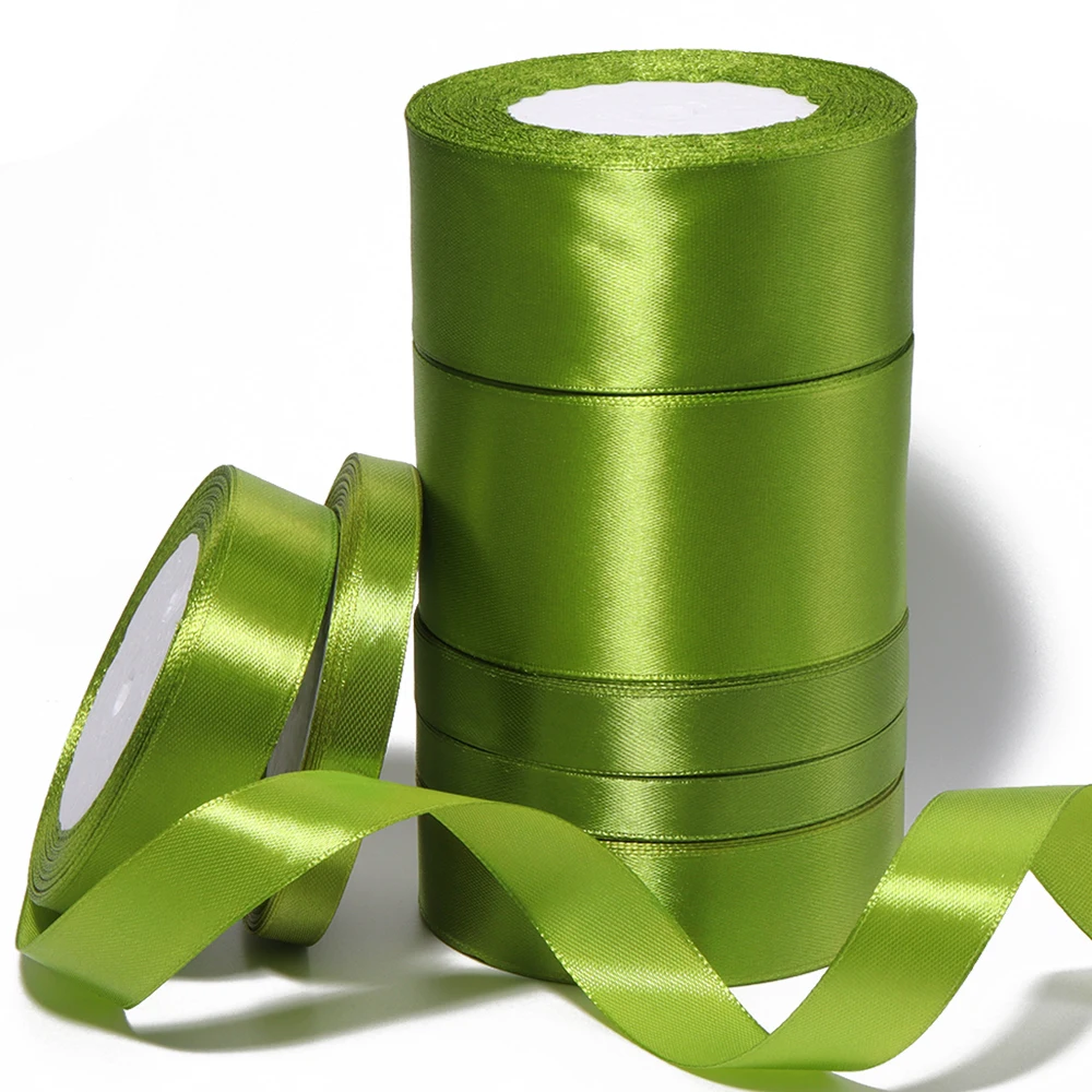 25Yards 0.6/1/1.2/1.5/2/2.5/3.8/5cm Olive Green Satin Ribbons For DIY Bouquet Gifts Wrapping Wedding Party Christmas Decoration