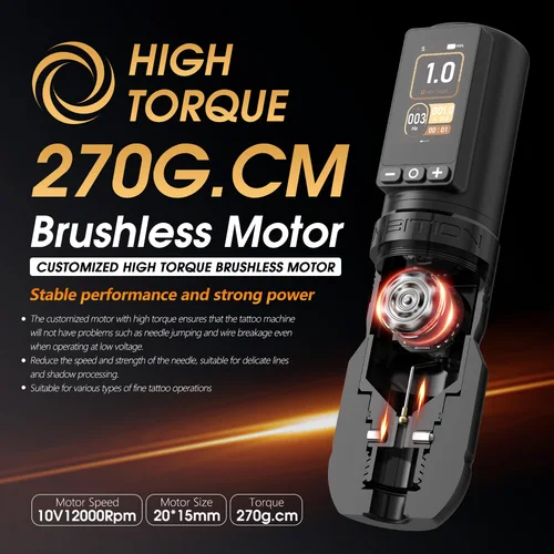Imagen 2 del producto Ambition Soldier270 máquina de tatuaje inalámbrica 4,0-4,5mm carrera Motor sin escobillas pluma profesional 2400mAh batería agarre 34-42mm