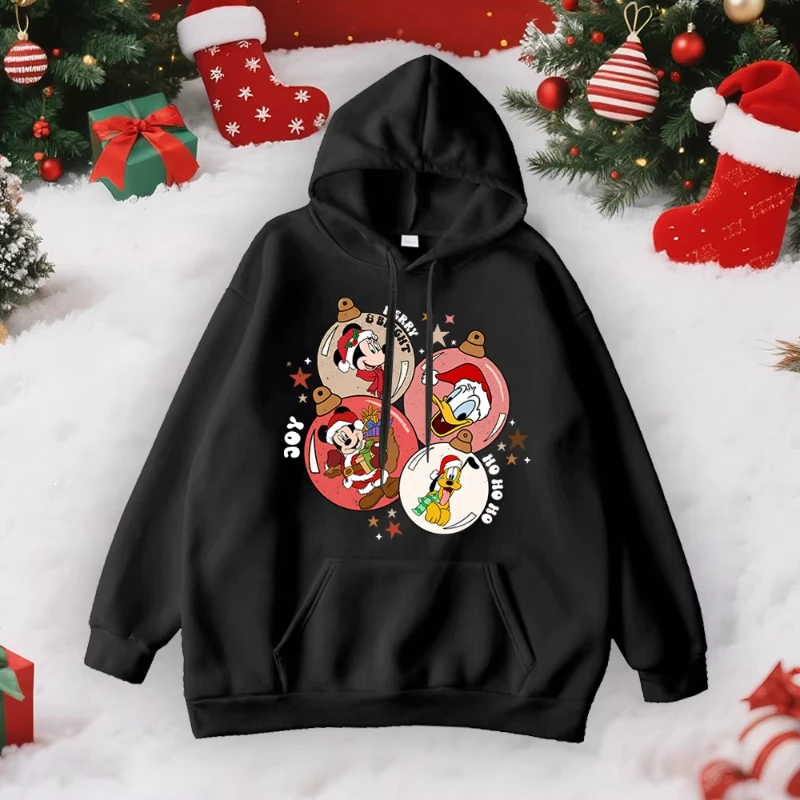 هوديس ديزني ميري آند برايت للكبار مطبوع عليه عيد الميلاد للرجال والنساء، بلوزات كاجوال لحفلات أعياد الميلاد
