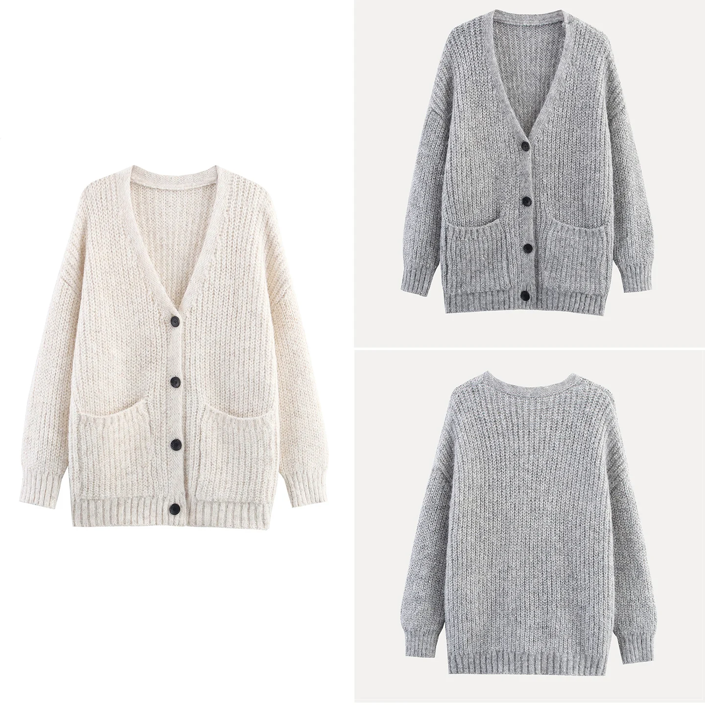 

V-Ne Long Sve Вязаный кардиган женский свободный крой Удобный дышащий осенний новый Sle Coarse Needle ket Design Swe...